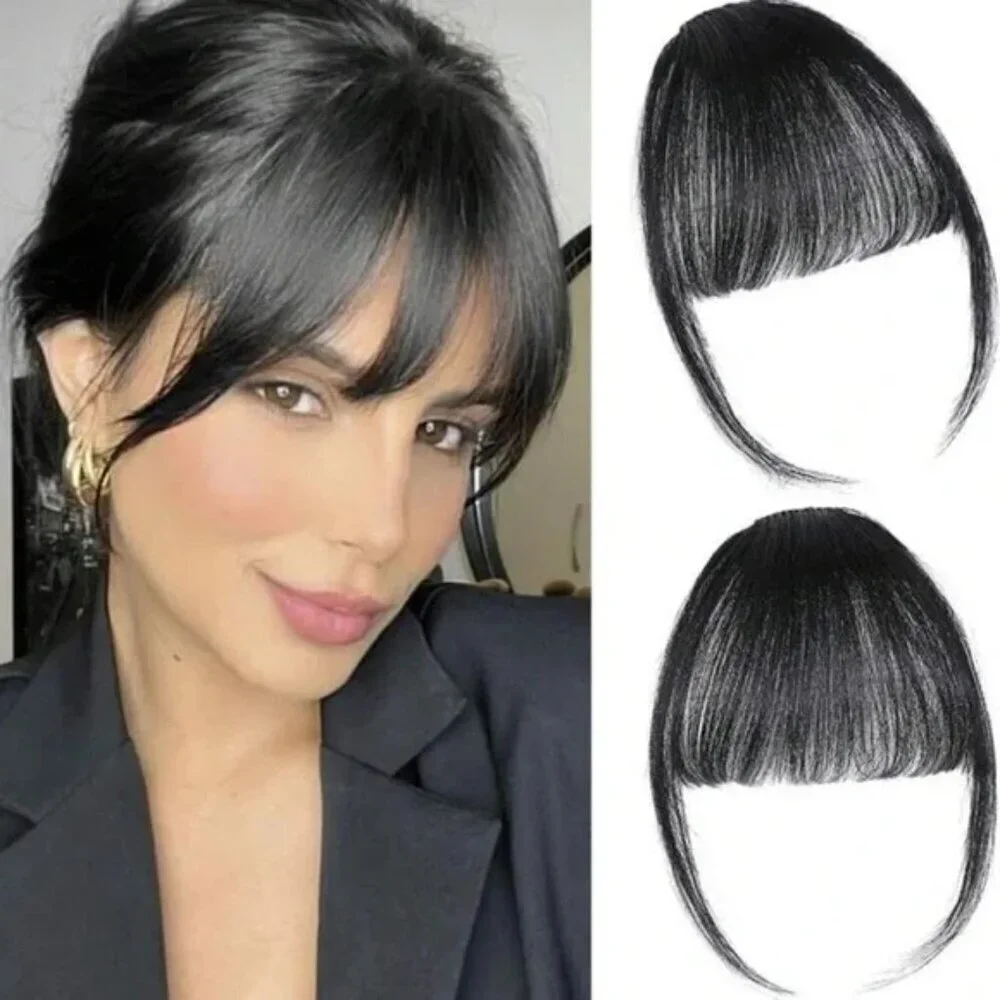 100% Human hair 1 Black Clip in Bangs